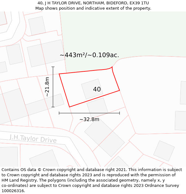 40, J H TAYLOR DRIVE, NORTHAM, BIDEFORD, EX39 1TU: Plot and title map