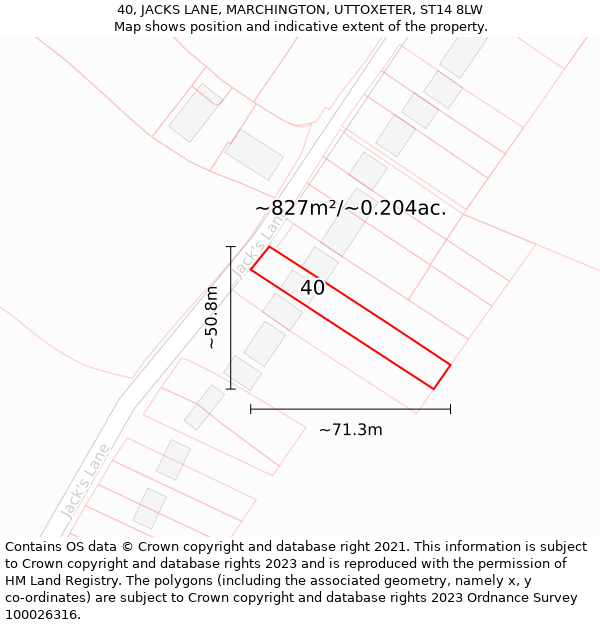 40, JACKS LANE, MARCHINGTON, UTTOXETER, ST14 8LW: Plot and title map