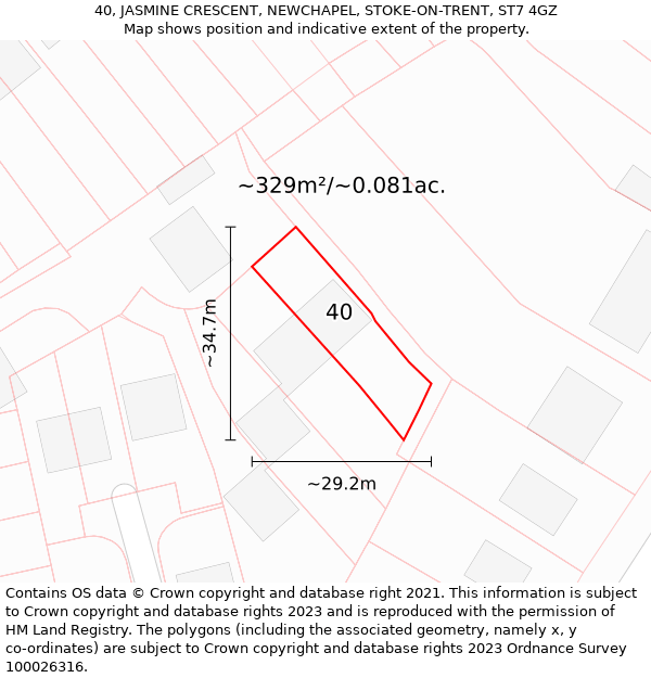 40, JASMINE CRESCENT, NEWCHAPEL, STOKE-ON-TRENT, ST7 4GZ: Plot and title map