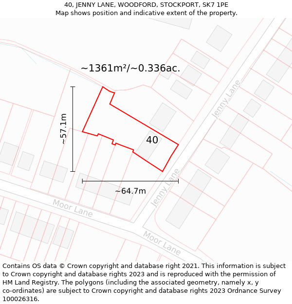 40, JENNY LANE, WOODFORD, STOCKPORT, SK7 1PE: Plot and title map