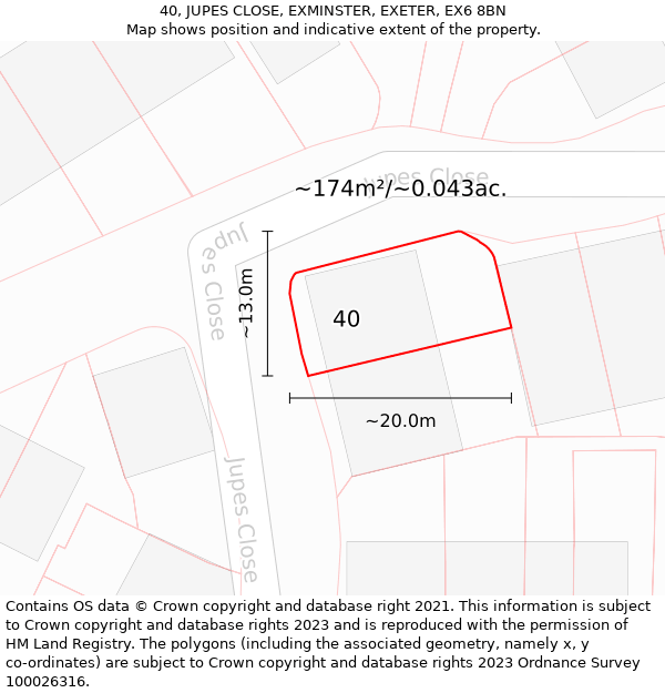 40, JUPES CLOSE, EXMINSTER, EXETER, EX6 8BN: Plot and title map