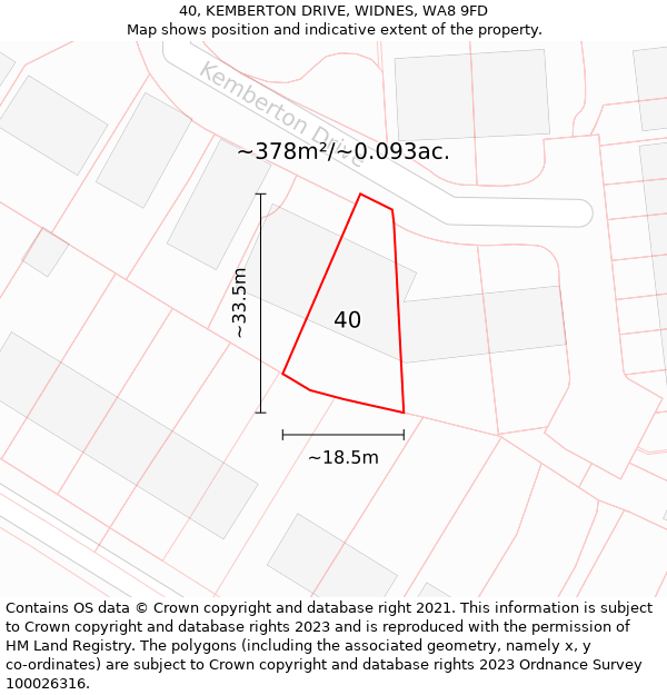 40, KEMBERTON DRIVE, WIDNES, WA8 9FD: Plot and title map