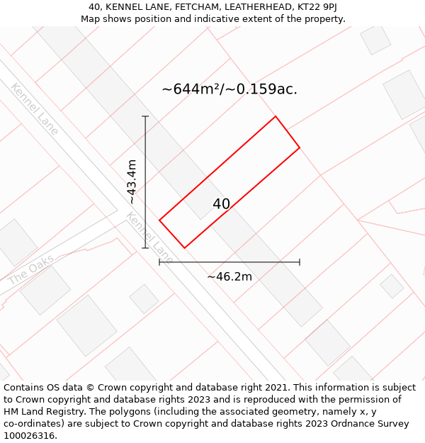 40, KENNEL LANE, FETCHAM, LEATHERHEAD, KT22 9PJ: Plot and title map