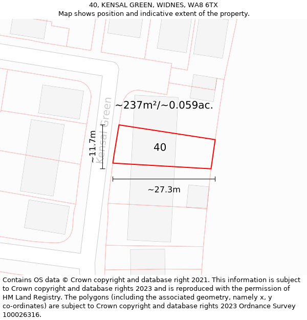 40, KENSAL GREEN, WIDNES, WA8 6TX: Plot and title map