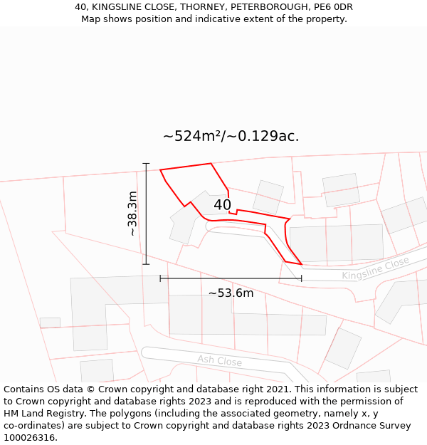 40, KINGSLINE CLOSE, THORNEY, PETERBOROUGH, PE6 0DR: Plot and title map