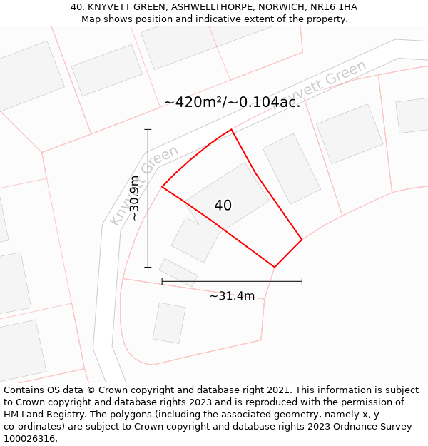 40, KNYVETT GREEN, ASHWELLTHORPE, NORWICH, NR16 1HA: Plot and title map