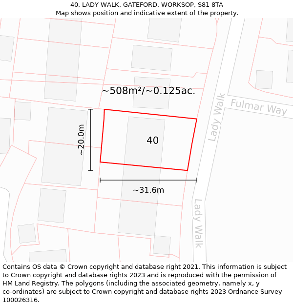 40, LADY WALK, GATEFORD, WORKSOP, S81 8TA: Plot and title map