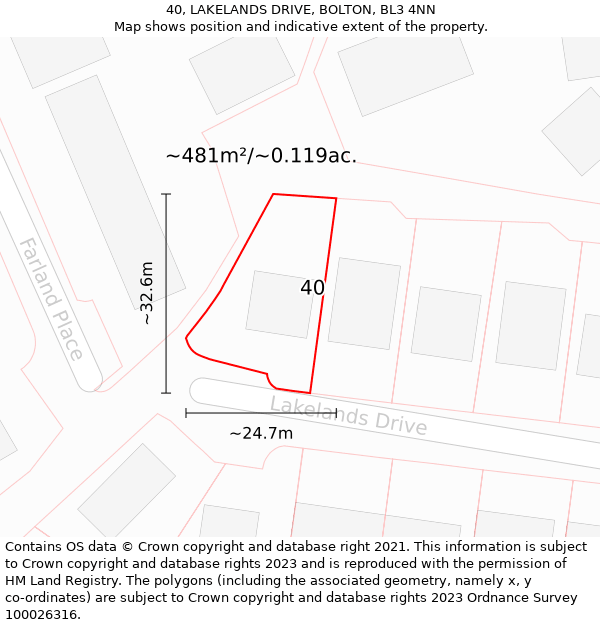 40, LAKELANDS DRIVE, BOLTON, BL3 4NN: Plot and title map