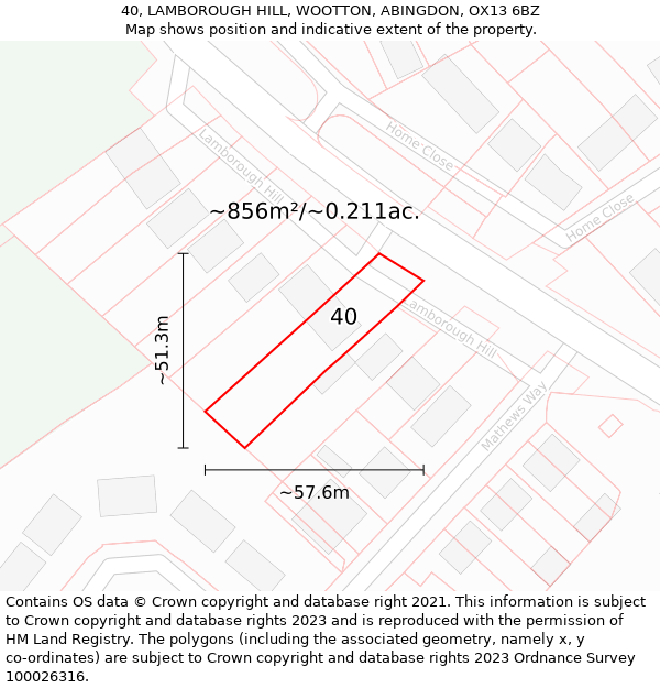 40, LAMBOROUGH HILL, WOOTTON, ABINGDON, OX13 6BZ: Plot and title map