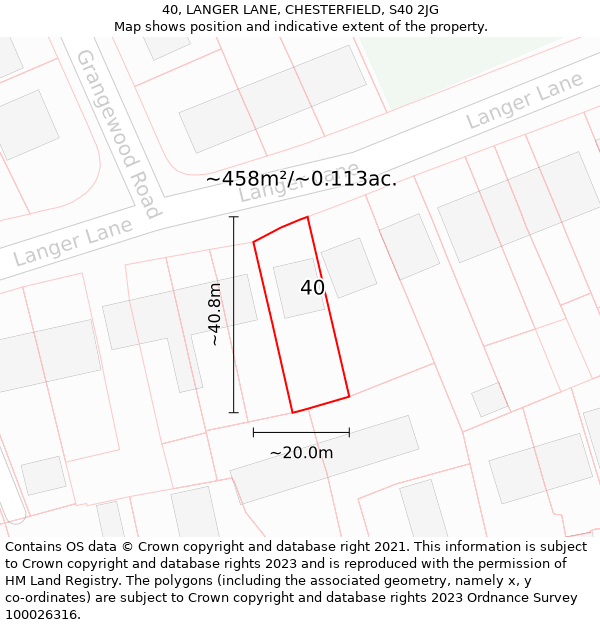 40, LANGER LANE, CHESTERFIELD, S40 2JG: Plot and title map