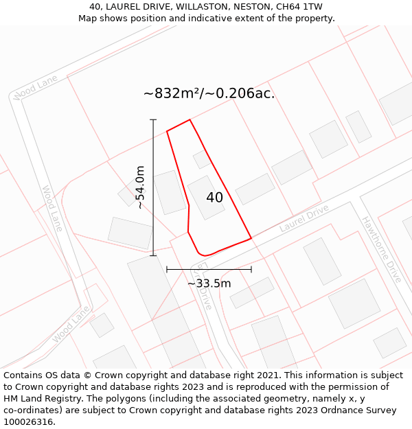 40, LAUREL DRIVE, WILLASTON, NESTON, CH64 1TW: Plot and title map