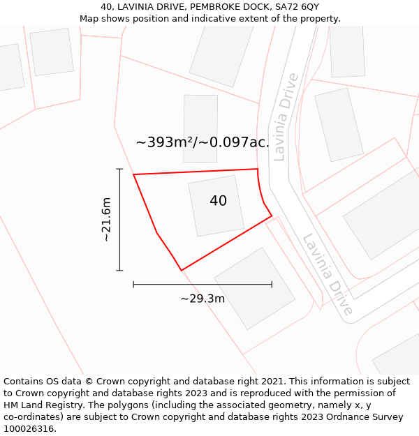 40, LAVINIA DRIVE, PEMBROKE DOCK, SA72 6QY: Plot and title map