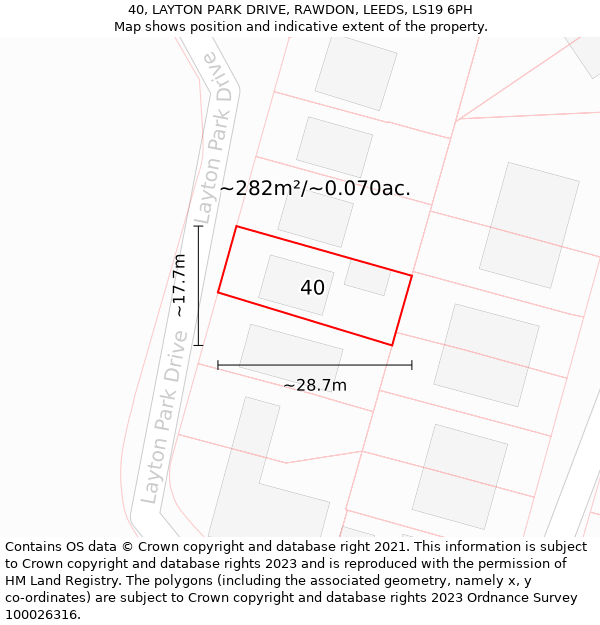 40, LAYTON PARK DRIVE, RAWDON, LEEDS, LS19 6PH: Plot and title map