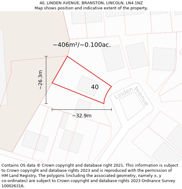 40, LINDEN AVENUE, BRANSTON, LINCOLN, LN4 1NZ: Plot and title map