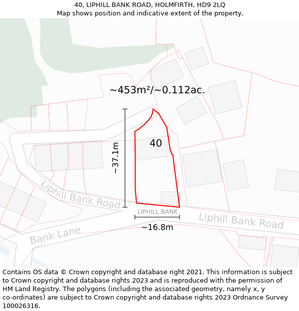 40, LIPHILL BANK ROAD, HOLMFIRTH, HD9 2LQ: Plot and title map