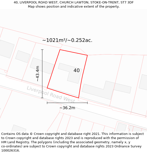 40, LIVERPOOL ROAD WEST, CHURCH LAWTON, STOKE-ON-TRENT, ST7 3DF: Plot and title map