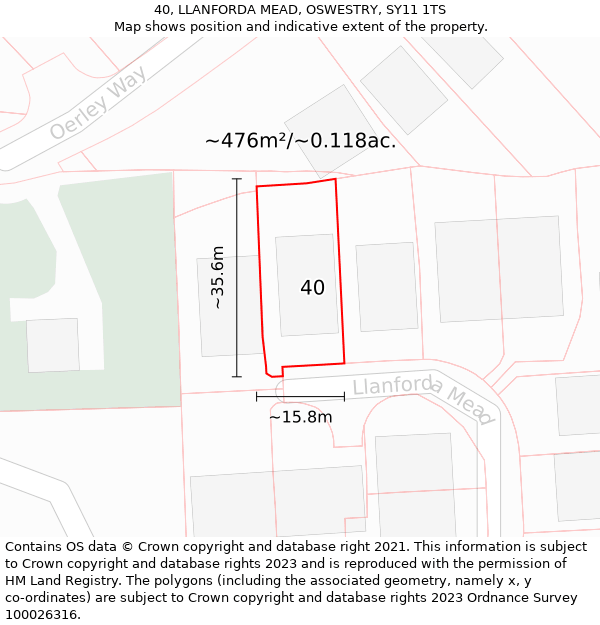 40, LLANFORDA MEAD, OSWESTRY, SY11 1TS: Plot and title map