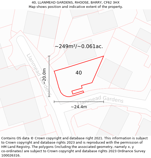 40, LLANMEAD GARDENS, RHOOSE, BARRY, CF62 3HX: Plot and title map