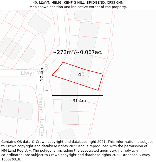 40, LLWYN HELIG, KENFIG HILL, BRIDGEND, CF33 6HN: Plot and title map