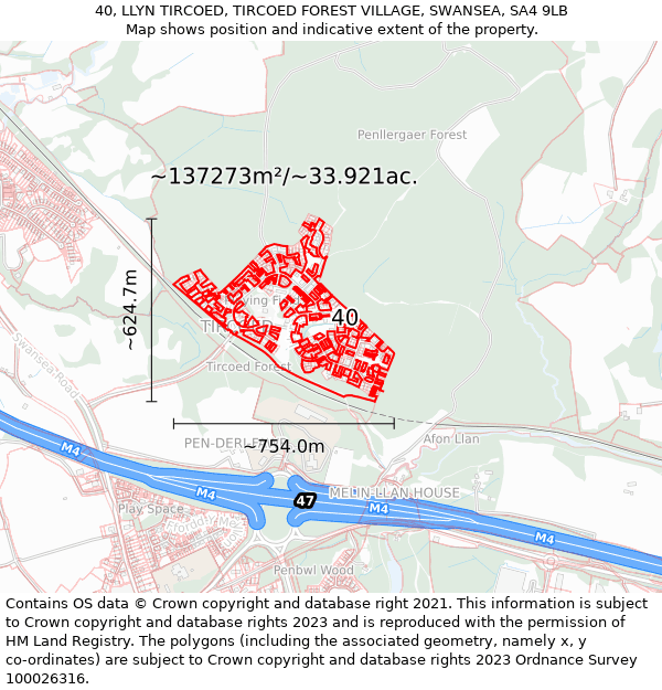 40, LLYN TIRCOED, TIRCOED FOREST VILLAGE, SWANSEA, SA4 9LB: Plot and title map