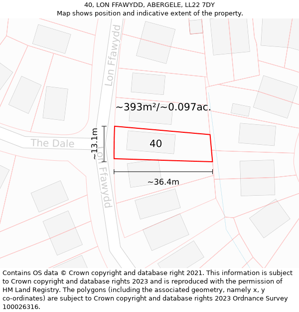 40, LON FFAWYDD, ABERGELE, LL22 7DY: Plot and title map