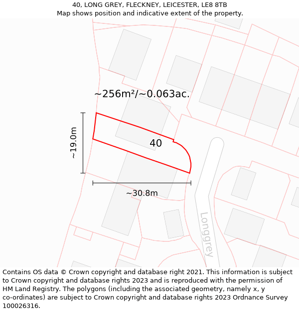 40, LONG GREY, FLECKNEY, LEICESTER, LE8 8TB: Plot and title map