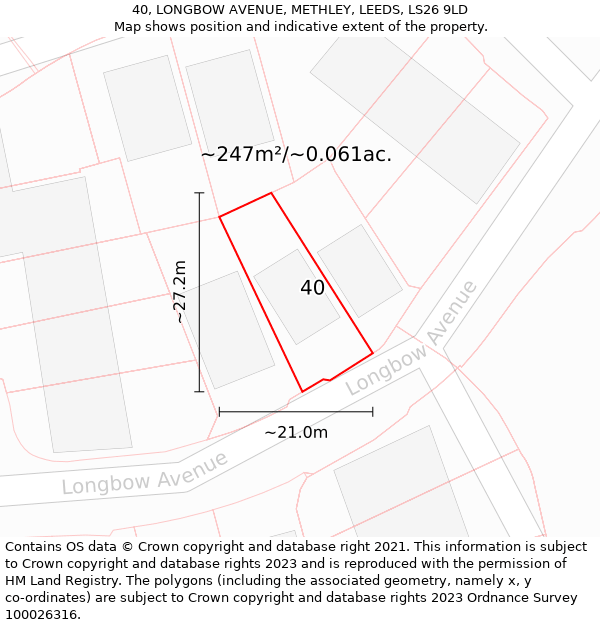 40, LONGBOW AVENUE, METHLEY, LEEDS, LS26 9LD: Plot and title map