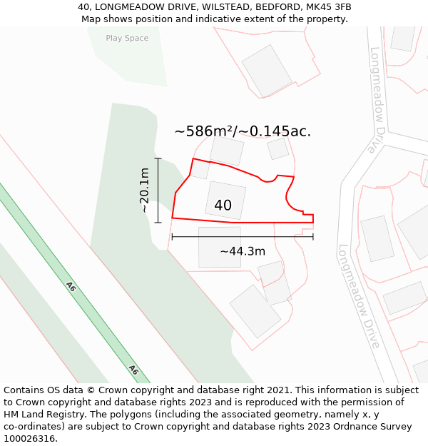 40, LONGMEADOW DRIVE, WILSTEAD, BEDFORD, MK45 3FB: Plot and title map