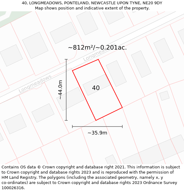 40, LONGMEADOWS, PONTELAND, NEWCASTLE UPON TYNE, NE20 9DY: Plot and title map