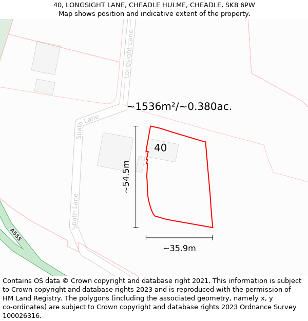 40, LONGSIGHT LANE, CHEADLE HULME, CHEADLE, SK8 6PW: Plot and title map