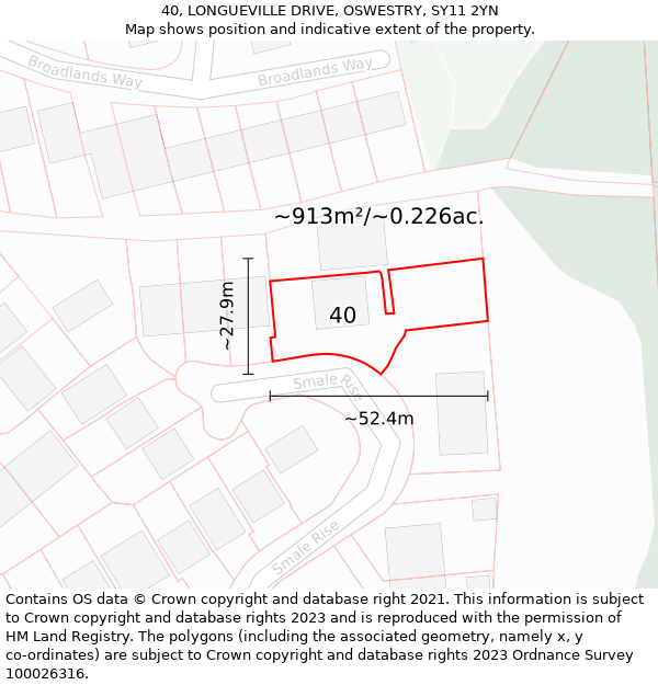 40, LONGUEVILLE DRIVE, OSWESTRY, SY11 2YN: Plot and title map