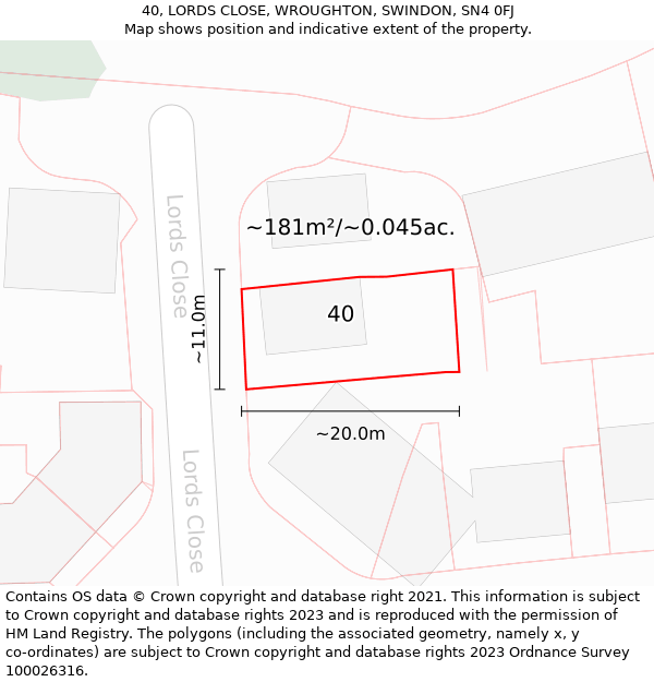 40, LORDS CLOSE, WROUGHTON, SWINDON, SN4 0FJ: Plot and title map