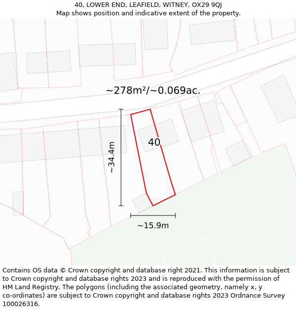 40, LOWER END, LEAFIELD, WITNEY, OX29 9QJ: Plot and title map