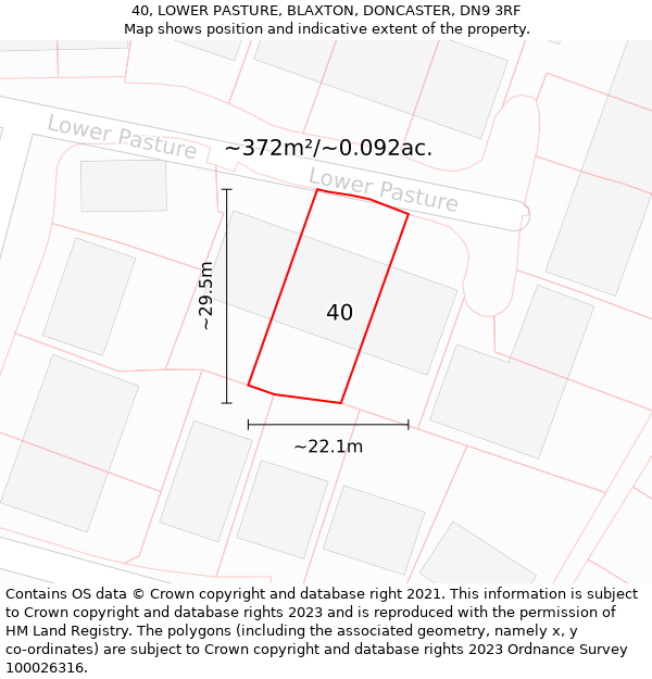 40, LOWER PASTURE, BLAXTON, DONCASTER, DN9 3RF: Plot and title map