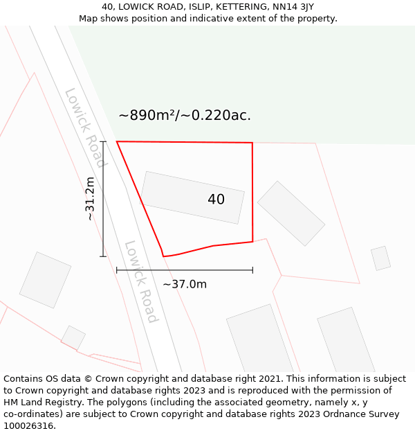 40, LOWICK ROAD, ISLIP, KETTERING, NN14 3JY: Plot and title map