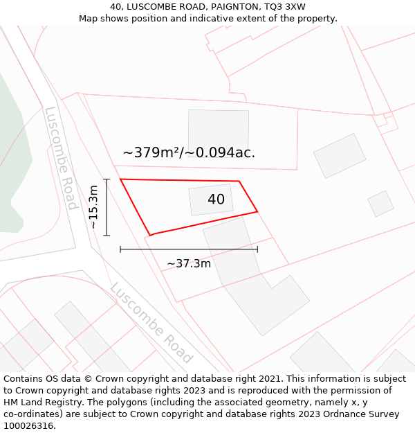 40, LUSCOMBE ROAD, PAIGNTON, TQ3 3XW: Plot and title map