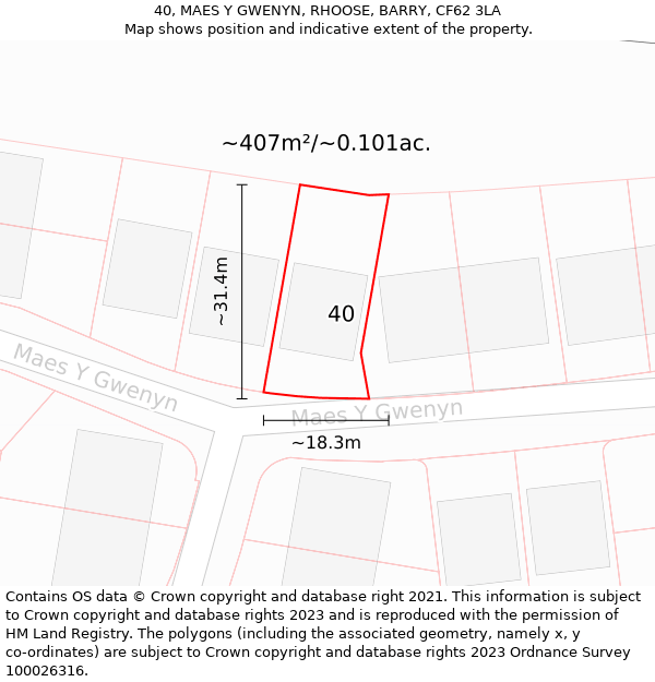 40, MAES Y GWENYN, RHOOSE, BARRY, CF62 3LA: Plot and title map