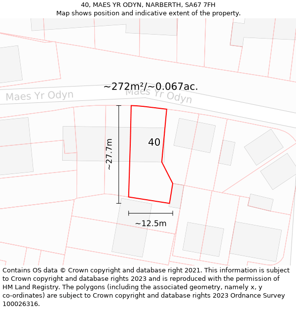 40, MAES YR ODYN, NARBERTH, SA67 7FH: Plot and title map