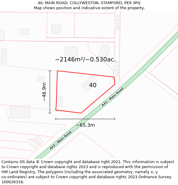 40, MAIN ROAD, COLLYWESTON, STAMFORD, PE9 3PQ: Plot and title map