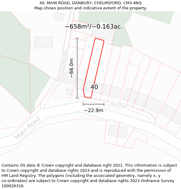 40, MAIN ROAD, DANBURY, CHELMSFORD, CM3 4NQ: Plot and title map