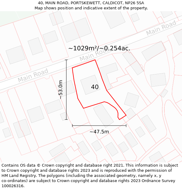 40, MAIN ROAD, PORTSKEWETT, CALDICOT, NP26 5SA: Plot and title map