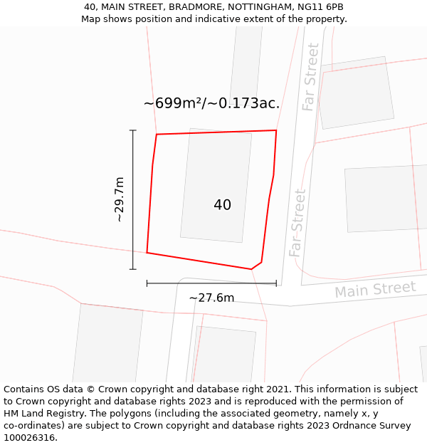 40, MAIN STREET, BRADMORE, NOTTINGHAM, NG11 6PB: Plot and title map