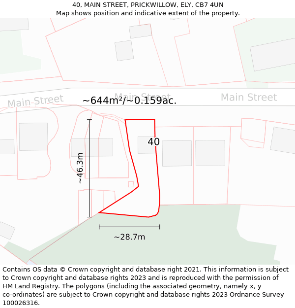 40, MAIN STREET, PRICKWILLOW, ELY, CB7 4UN: Plot and title map