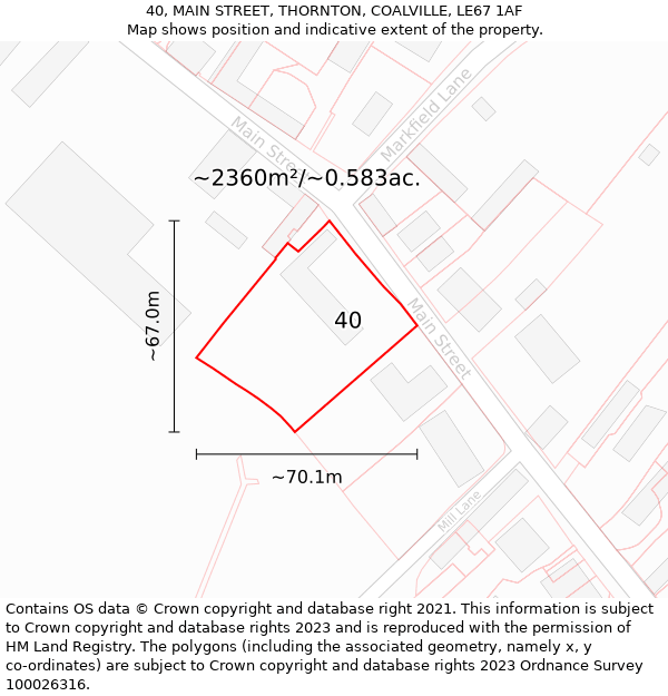 40, MAIN STREET, THORNTON, COALVILLE, LE67 1AF: Plot and title map