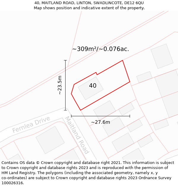 40, MAITLAND ROAD, LINTON, SWADLINCOTE, DE12 6QU: Plot and title map