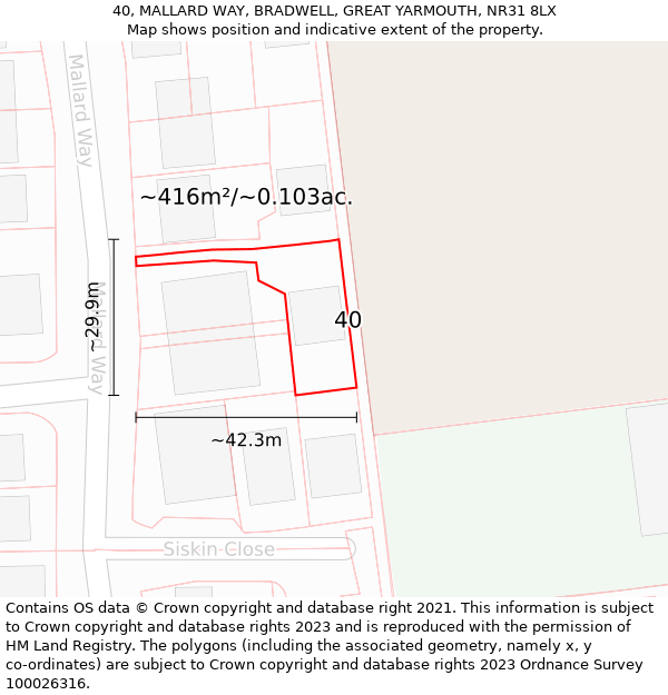 40, MALLARD WAY, BRADWELL, GREAT YARMOUTH, NR31 8LX: Plot and title map