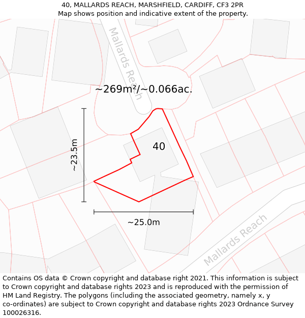 40, MALLARDS REACH, MARSHFIELD, CARDIFF, CF3 2PR: Plot and title map