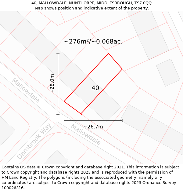 40, MALLOWDALE, NUNTHORPE, MIDDLESBROUGH, TS7 0QQ: Plot and title map