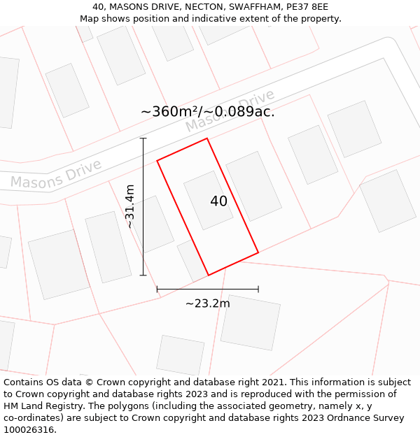 40, MASONS DRIVE, NECTON, SWAFFHAM, PE37 8EE: Plot and title map