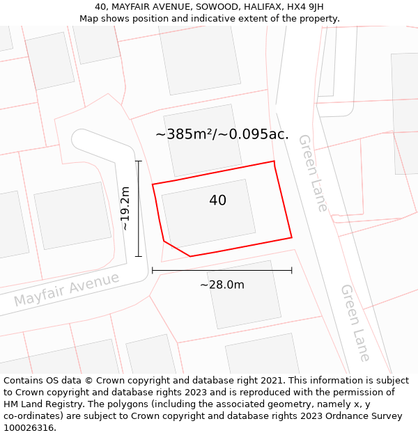 40, MAYFAIR AVENUE, SOWOOD, HALIFAX, HX4 9JH: Plot and title map